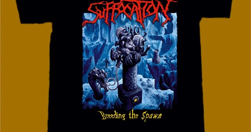 T-shirt Band Death Metal Suffocation – 'Breeding The Spawn', Nera, 100% Cotone, Taglie XS-4XL